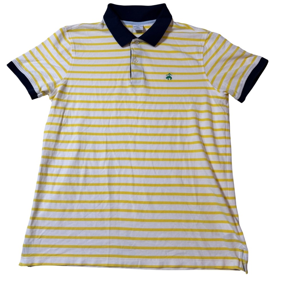 Brooks Brothers 1818 Slim Fit Polo Shirt Mens Large Yellow White Striped Navy